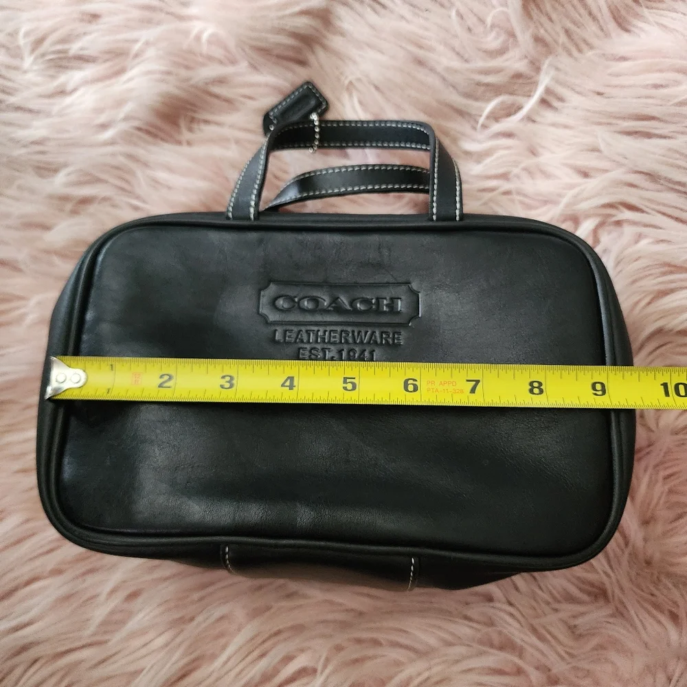 Coach travel toiletry bag black leather tan silver hardware Vintage